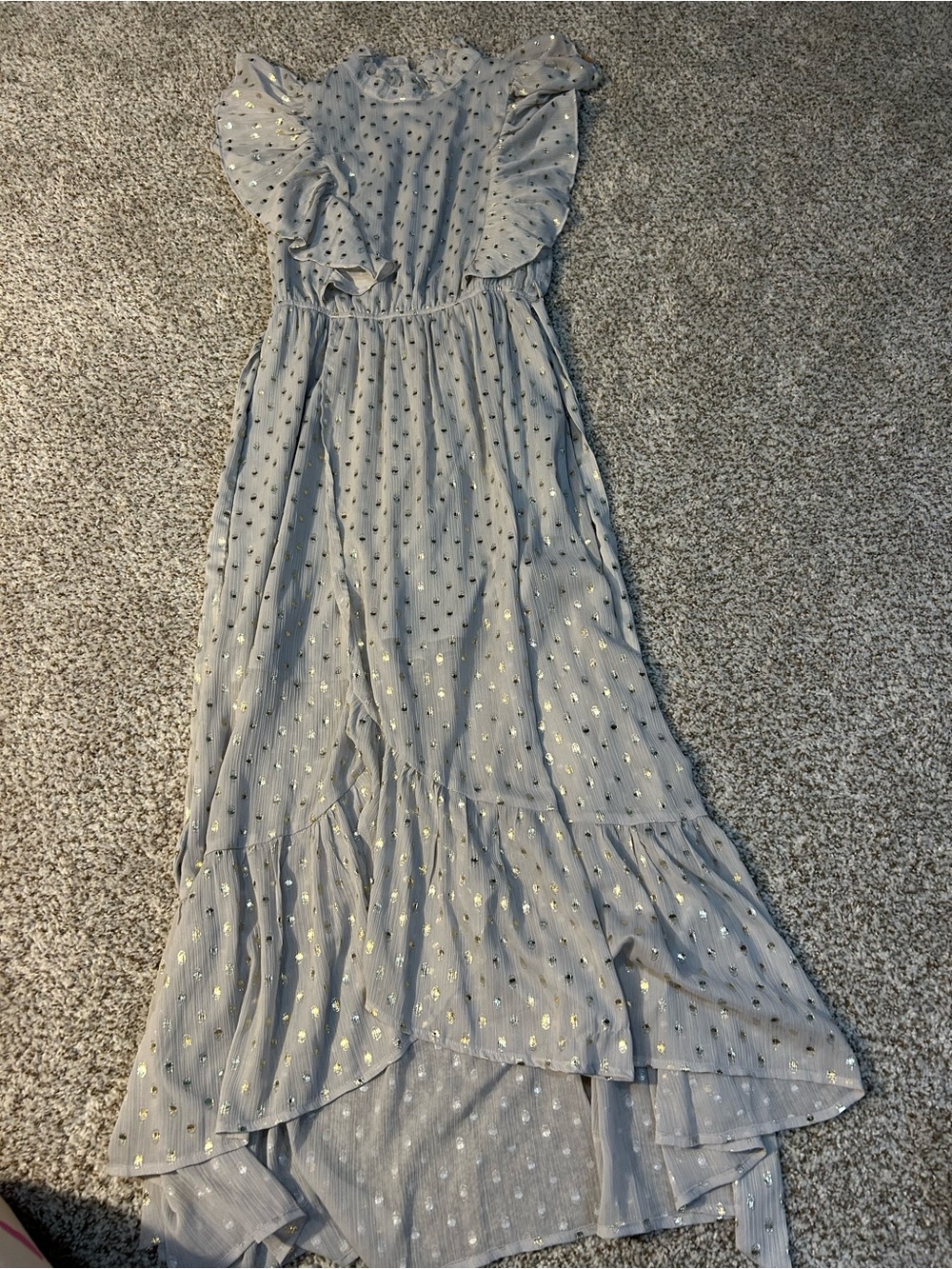 Listicle Light Gray Maxi Dress with Gold Foil Dot Detail